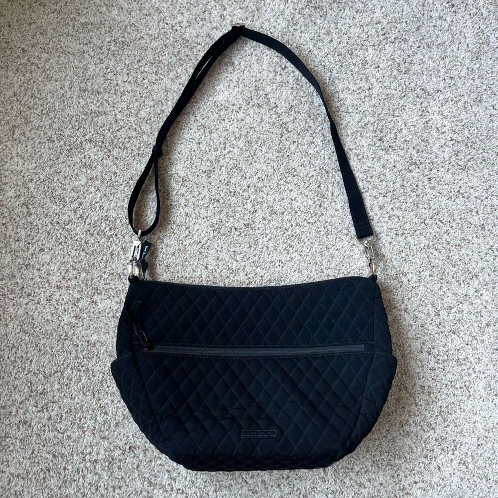 NWOT VERA BRADLEY Large Black Cotton Tote Rose Interior